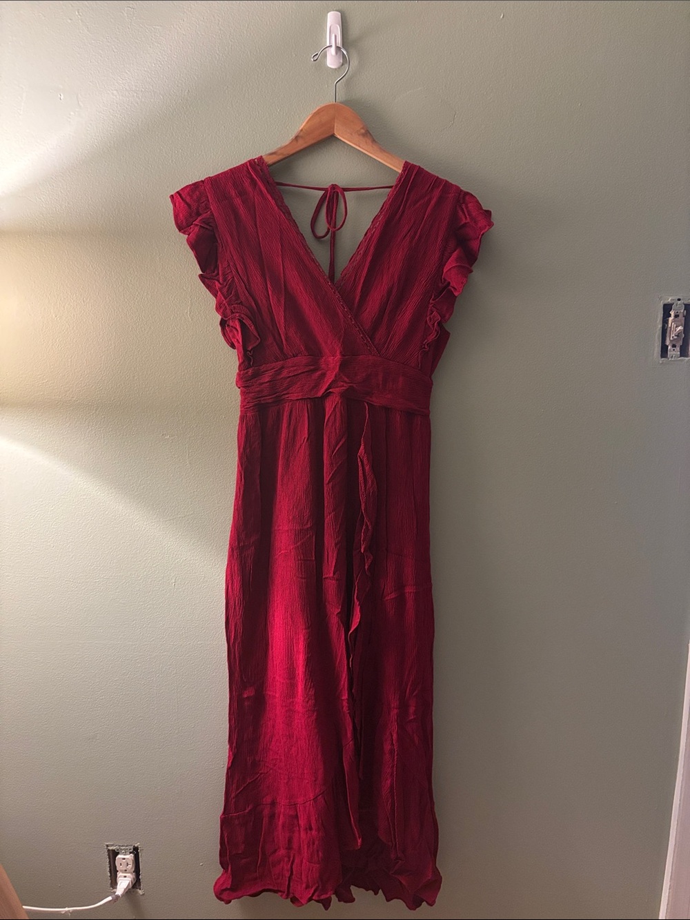 Altar'd State Crimson Ruffle-Sleeve Maxi Dress